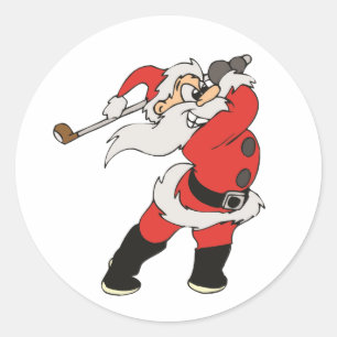 Jultomten som leker golf runt klistermärke