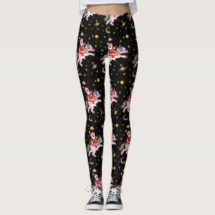 Jultomten som rider en enhörning i rymden leggings