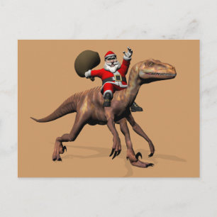 Jultomten som rider på Deinonychus Helg Vykort