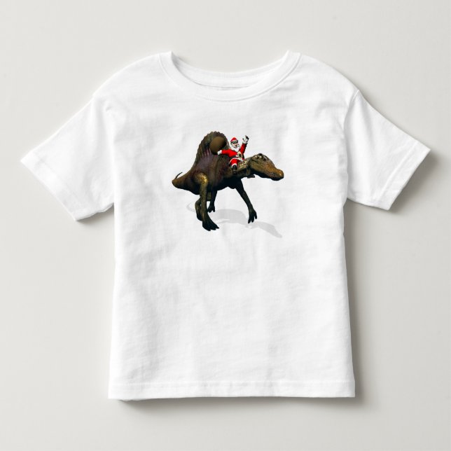 Jultomten som rider på Spinosaurus T Shirt (Framsida)