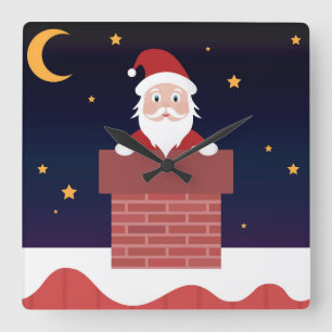 Jultomten som skorsten på julafton kväll fyrkantig klocka