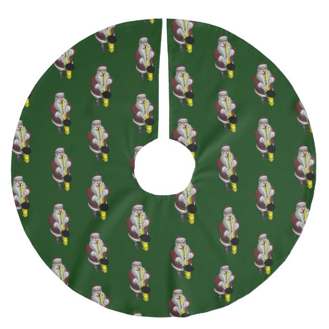 Jultomten som spelar saxofon julgransmatta borstad polyester (Framsidan)