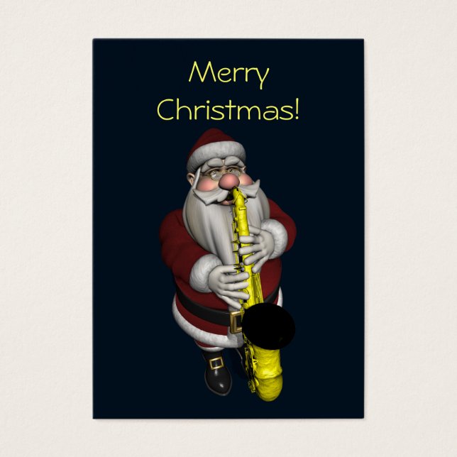Jultomten som spelar saxofon visitkort (Framsidan)