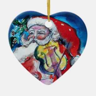 JULTOMTEN SPELA VIOLIN Red Ruby Heart Julgransprydnad Keramik