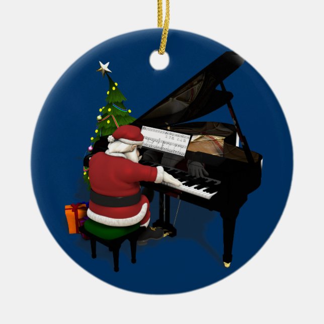 Jultomten Spelande Piano Julgransprydnad Keramik (Framsidan)