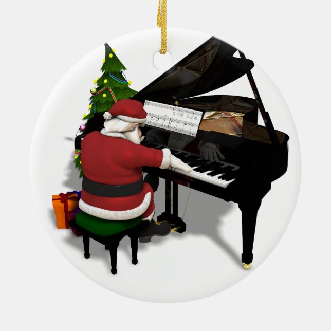 Jultomten Spelande Piano Julgransprydnad Keramik (Baksidan)