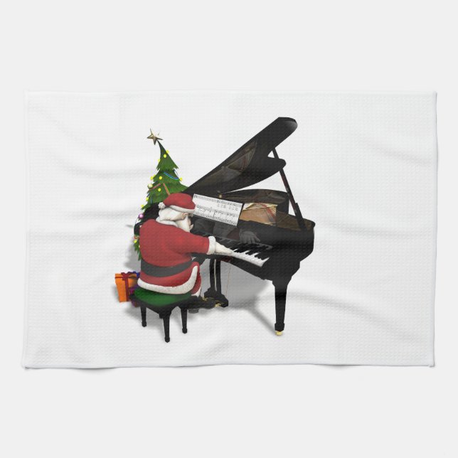 Jultomten Spelande Piano Kökshandduk (Horisontell)