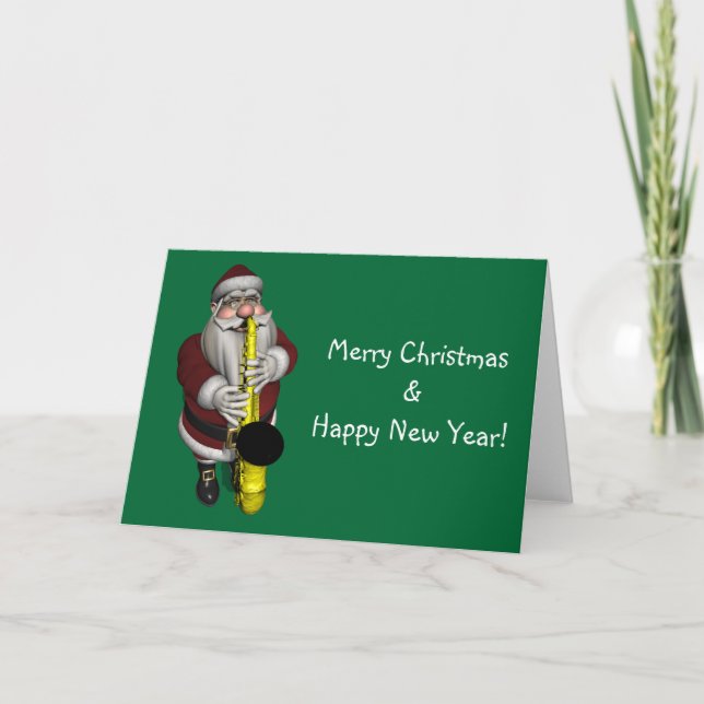 Jultomten Spelande saxofon Helgkort (Framsida)