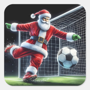 Jultomten spelar fotboll på Winter Wonderland Fyrkantigt Klistermärke