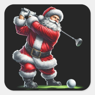Jultomten spelar Golf på en helgdag Fyrkantigt Klistermärke