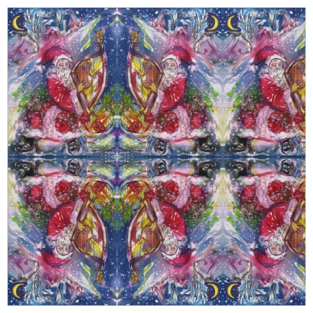 JULTOMTEN SPELAR HARP I MÅNE LJUS Jul Tyg (Provkarta)