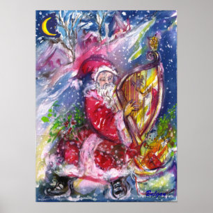 JULTOMTEN SPELAR HARP I MOONLIGHT-Julen Poster