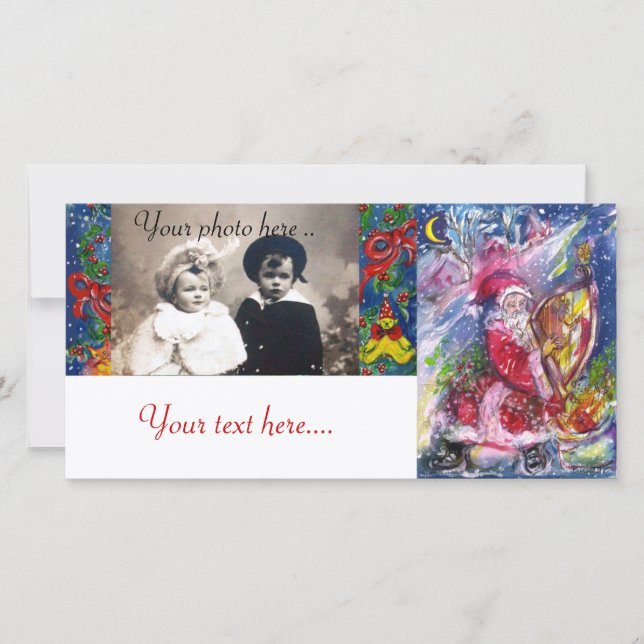 JULTOMTEN SPELAR HARP I MOONLIGHT JULKORT (Framsida)