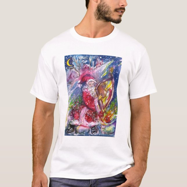 JULTOMTEN SPELAR HARP Musical God Jul Natt T-shirt (Framsida)