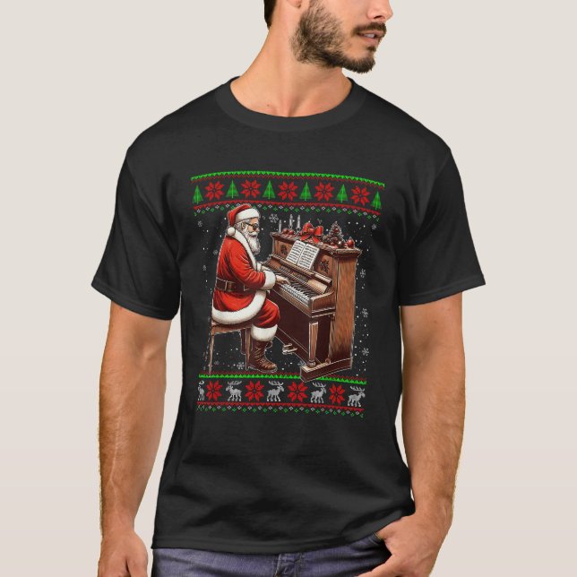 Jultomten spelar Piano Ugly jul Sweater X T Shirt (Framsida)