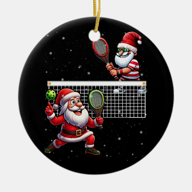 Jultomten spelar Pickleball Älskare Merry Christm Julgransprydnad Keramik (Framsidan)