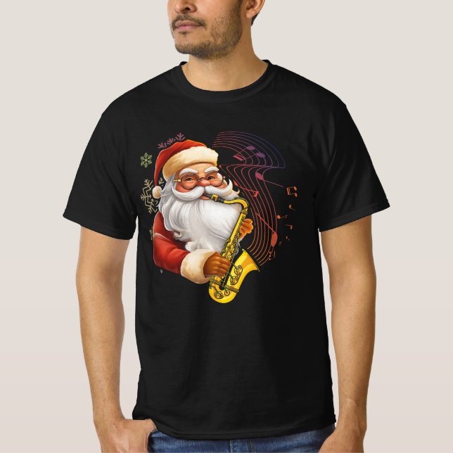 Jultomten spelar saxofone Musical Chr T Shirt (Framsida)