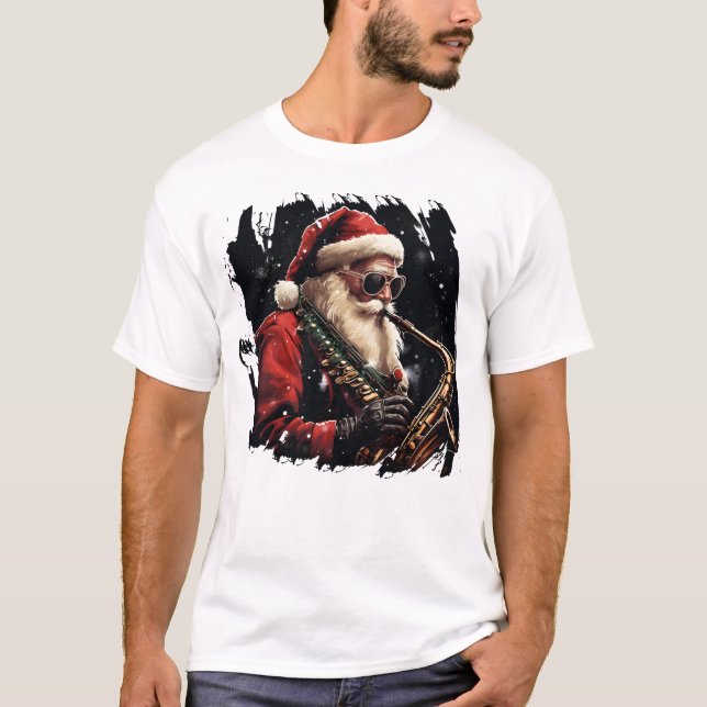 jultomten spelar saxophone Julafton presentidé T Shirt (Framsida)