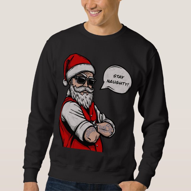 Jultomten Stanna vid Naughty Funny jul Lång Ärmad Tröja (Framsida)
