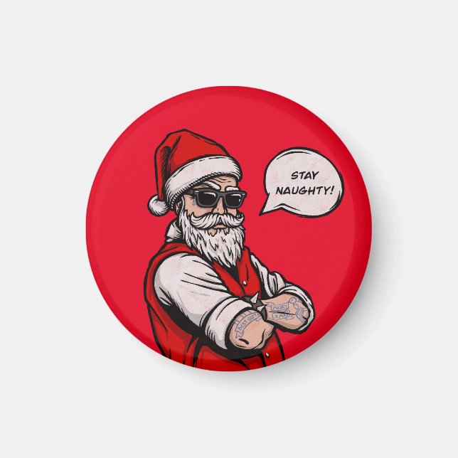 Jultomten Stanna vid Naughty Funny jul Magnet (Framsidan)