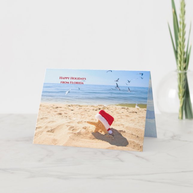 Jultomten starfisk på stranden helgkort (Framsida)