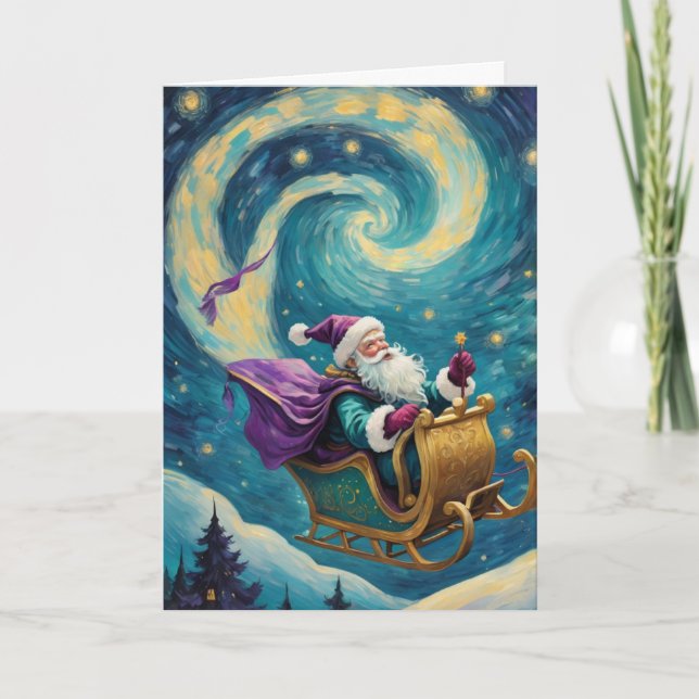 Jultomten Starry Night Anpassningsbar Text Kort (Framsida)