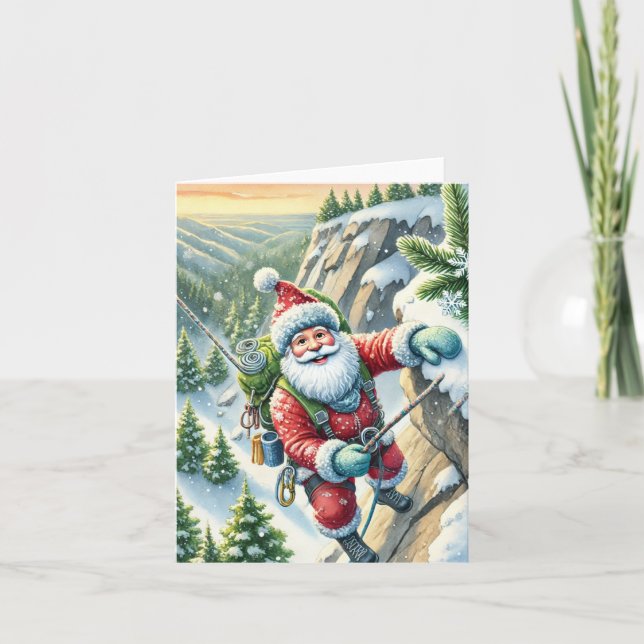 Jultomten Sten klättrar i bergsjulkort Helgkort (Framsida)