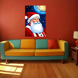 Jultomten, stjärnor och måne | AI Art Poster