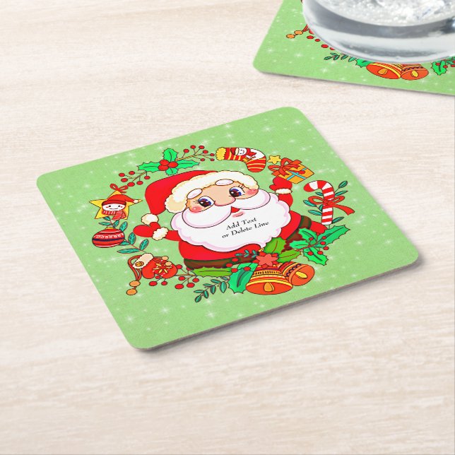 Jultomten Stocking Käpp Present Holly Underlägg Papper Kvadrat (Vinklad)