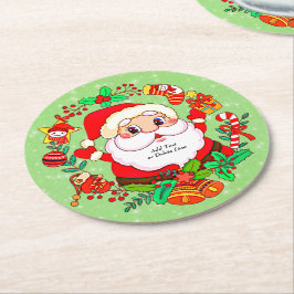 Jultomten Stocking Käpp Present Holly Underlägg Papper Rund