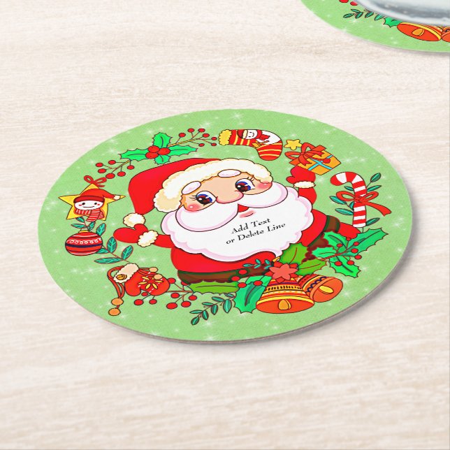 Jultomten Stocking Käpp Present Holly Underlägg Papper Rund (Vinklad)