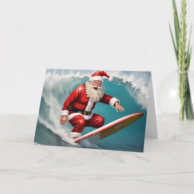 Jultomten surfande ombord helgkort (Framsida)
