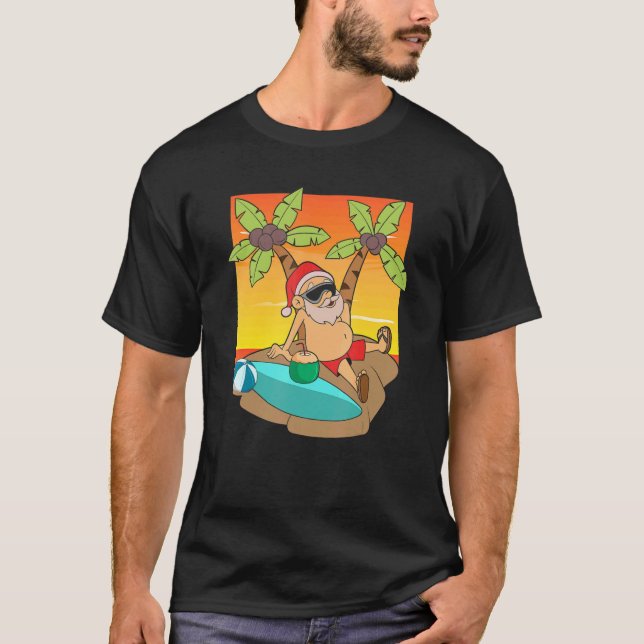 Jultomten Surfer Summer Vacation Beach-jul T Shirt (Framsida)