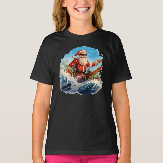 Jultomten Surfing Shredding Vågar Girls T-Shirt (Framsida)