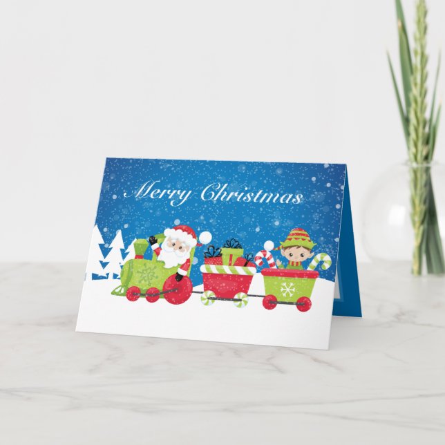 jultomten tåg helgkort (Framsida)