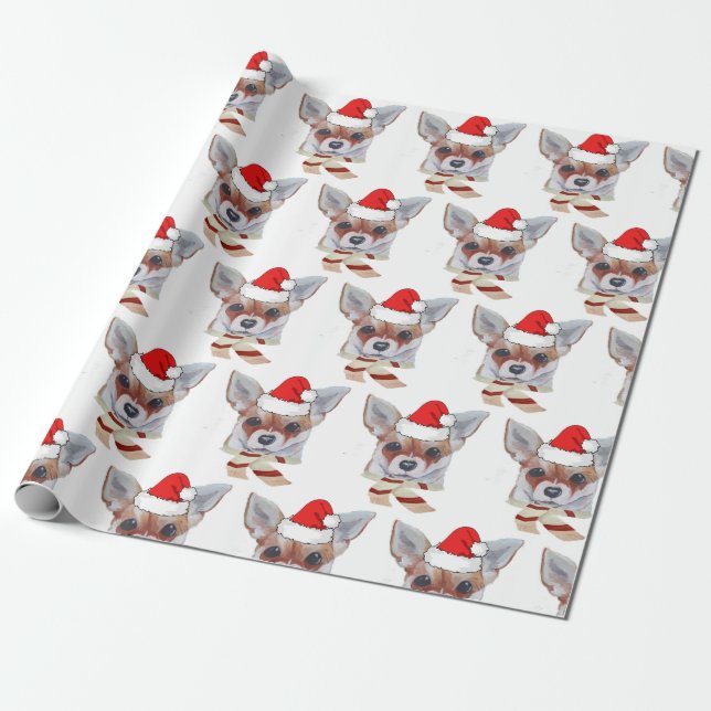jultomten Tan Chihuahua Santa Hat Presentpapper (Utrullad)