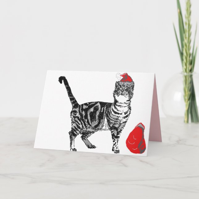 Jultomten Tassar Stripy Tabby katt Card Kort (Framsida)