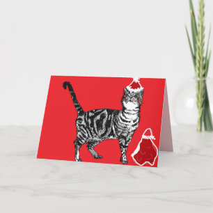 Jultomten Tassar Stripy Tabby katt Card Red Kort