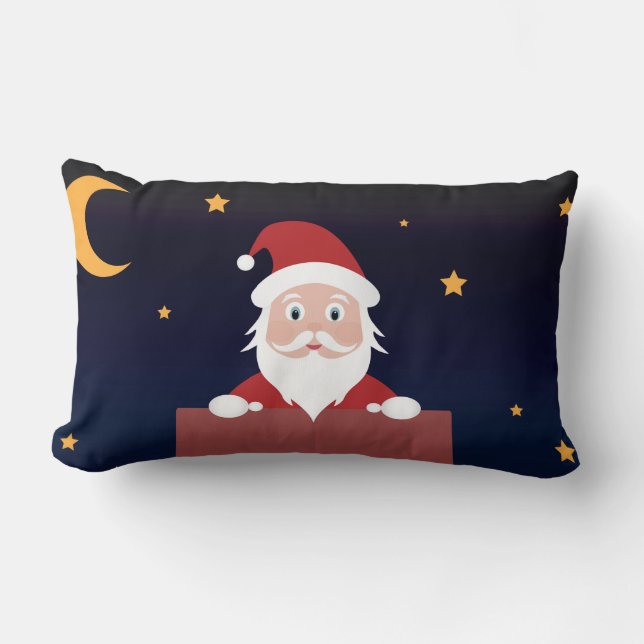 Jultomten tecknad Julafton natt ner på Skorsten Lumbarkudde (Framsida)