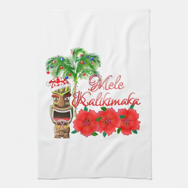 Jultomten Tiki Mele Kalikimaka Kökshandduk (Vertikal)