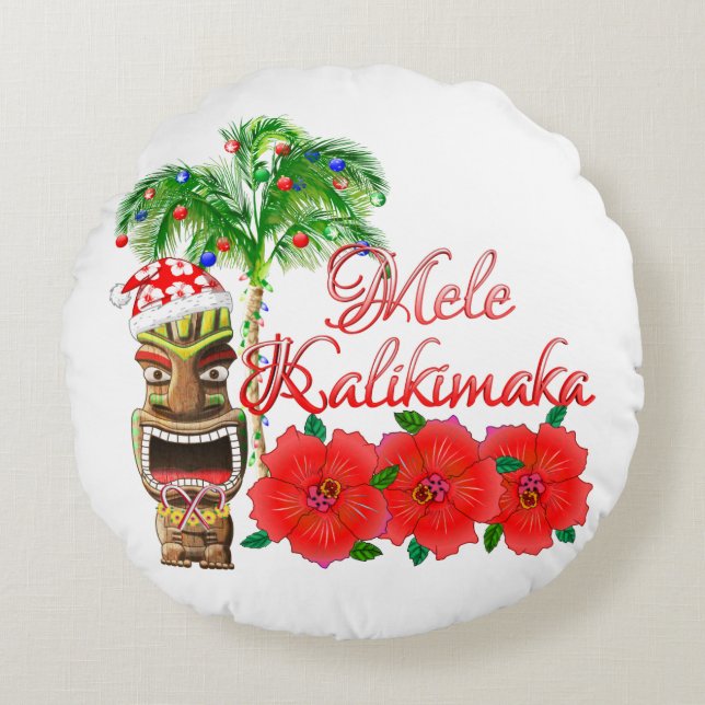 Jultomten Tiki Mele Kalikimaka Rund Kudde (Framsidan)