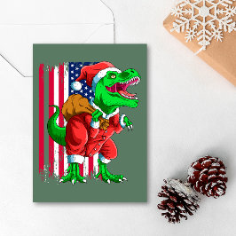 Jultomten TRex Tyrannosaurus Julafton, Grönt Julkort