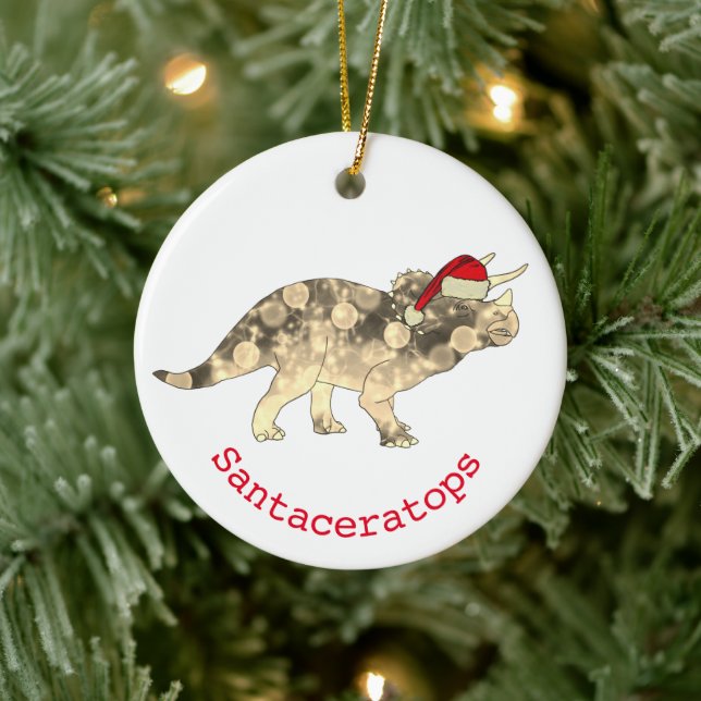 Jultomten Triceratops Cute Dinosaur Julgransprydnad Keramik (Träd)
