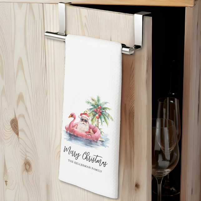 Jultomten Tropical Beach-jul Kökshandduk (Santa Claus Tropical Beach Christmas kitchen towel)
