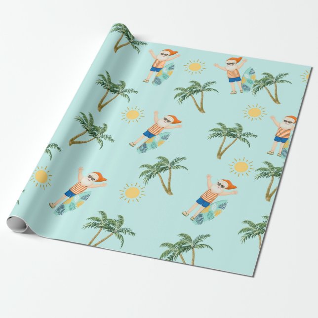 Jultomten Tropical Beach Sommar Presentpapper (Utrullad)
