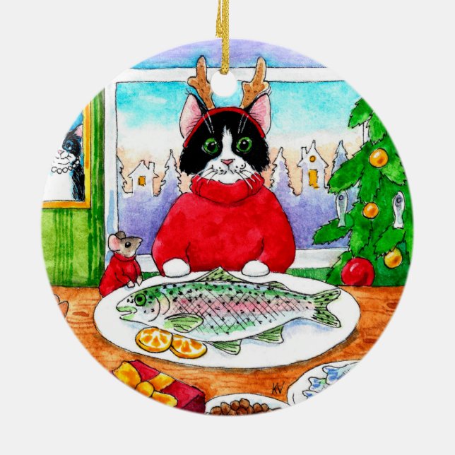 Jultomten Tuxedo Cat Mouse Winter ornament (Baksidan)