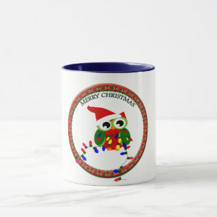 Jultomten uggla med christmas ljus mugg