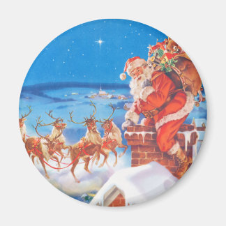 Jultomten uppe på taket på julen Kväll Magnet