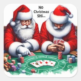 Jultomten Upplev Poker Game på jul Kväll Fyrkantigt Klistermärke