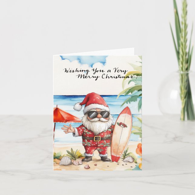JULTOMTEN vid Hawaii Beach till jul Helgkort (Framsida)